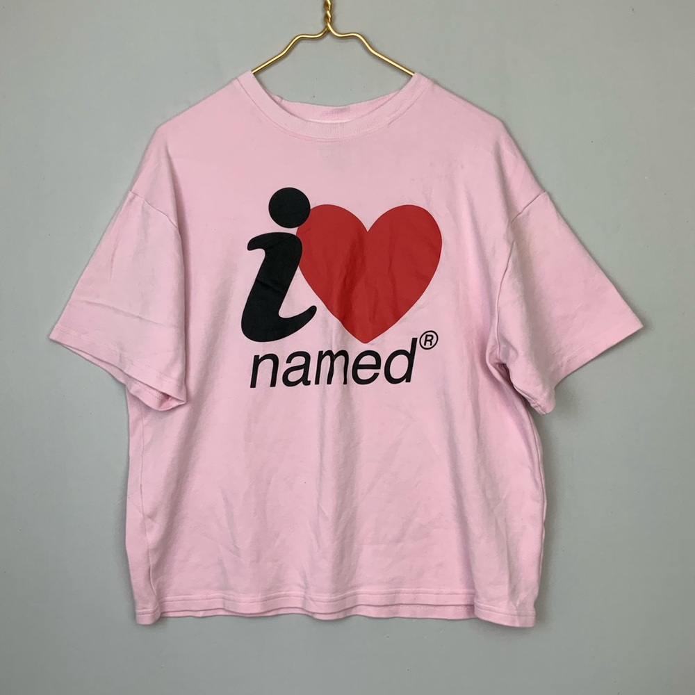 NAMED COLLECTIVE Sz S/M Pink I ❤️ Named Graphic Oversized Cropped T-Shirt‎ Top